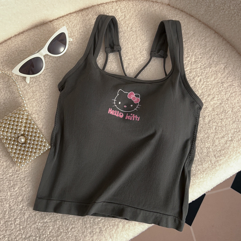 Summer Clothing For Girls - อะนิเมะเฮลโล คิตตี้แฟชั่นเสื้อผ้าผู้หญิง Y2K เสื้อมีแผ่นรองหน้าอกเสื้อยืดน่ารักสาวฤดูร้อนเสื้อครอปสีขาวเซ็กซี่