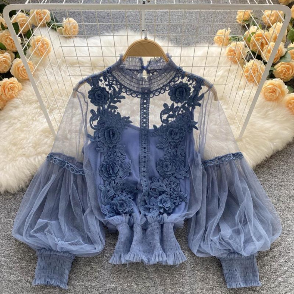 Summer Clothing Vintage - 2 ชิ้น/เซ็ตลูกไม้พัฟเสื้อแขนยาววินเทจแฟชั่นเสื้อ Elegant Femme Blusas เกาหลีเสื้อผู้หญิงเสื้อผ้า