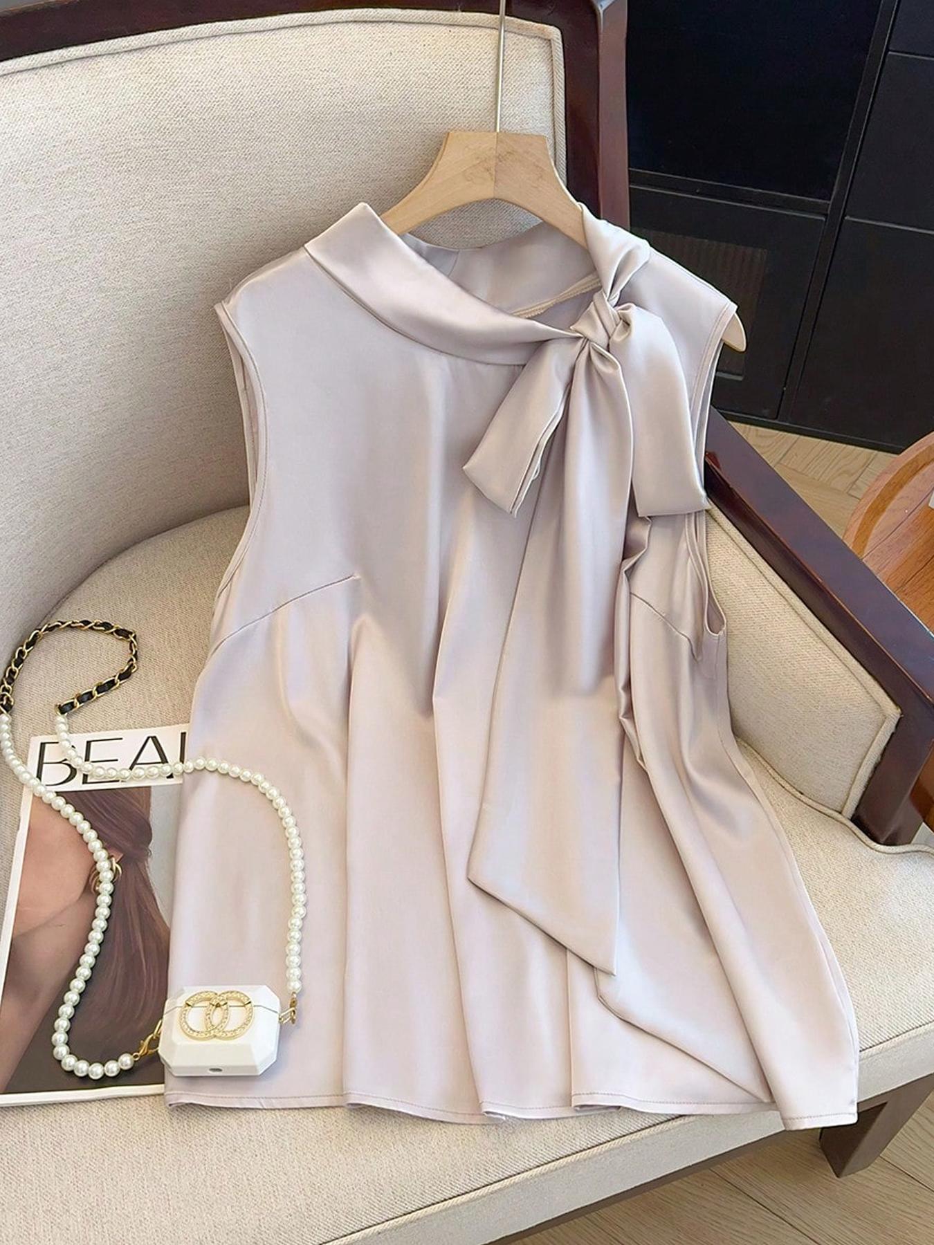 Summer Clothing Wear - 【พลัสไซส์】เสื้อแขนกุดสีพื้นผูกด้านหน้า สวมใส่สบายๆ สำหรับใส่ในชีวิตประจำวัน เสื้อผ้าพลัสไซส์สำหรับผู้หญิงสำหรับฤดูร้อน