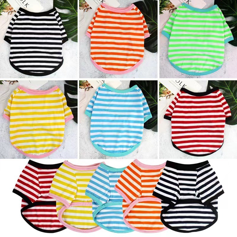 Crew Clothing Summer Jacket - เสื้อผ้าสัตว์เลี้ยงคอกลมลายทางสำหรับฤดูร้อน สำหรับสุนัขขนาดเล็กถึงกลาง เหมาะสำหรับพันธุ์ปอมเมอเรเนียน เท็ดดี้ น้ำหนักเบา ใส่ได้ในฤดูใบไม้ผลิ
