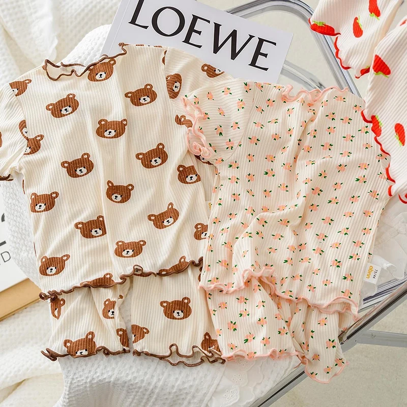 Summer Clothing Newborn - 2026 ฤดูร้อนผ้าฝ้ายการ์ตูนชุดนอนสบายๆเสื้อผ้าเด็กสาวเด็กชายเสื้อยืด+ กางเกงขาสั้น 2 ชิ้น 1-6