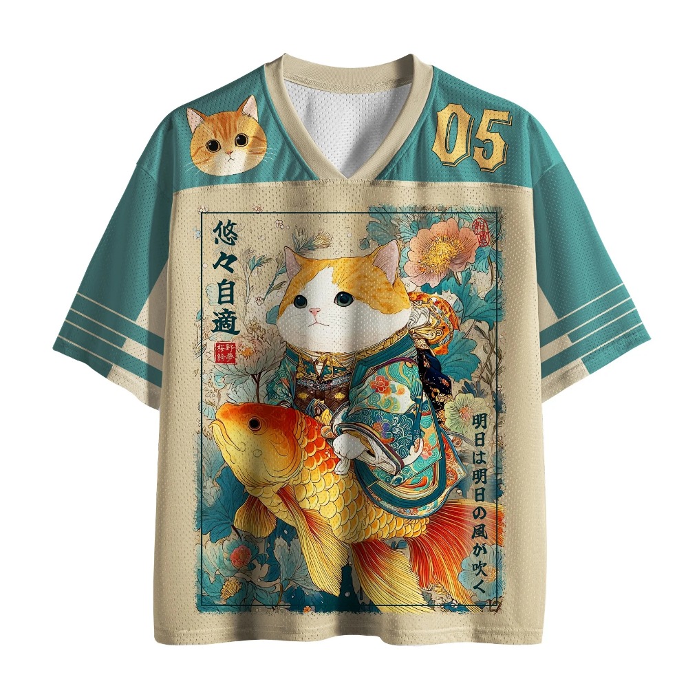 Japanese Summer Clothing Men - เสื้อยืดคอวีผู้ชายลายการ์ตูนแมวโคอิฮาราจูกุญี่ปุ่น พิมพ์ลาย 3 มิติ ระบายอากาศ แห้งเร็ว