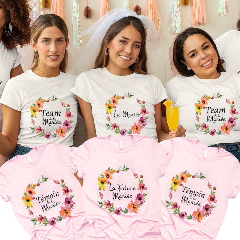 Summer Clothing In French - เสื้อยืดงานแต่งงานสำหรับเจ้าสาว ทีมเจ้าสาวฝรั่งเศส มงกุฎดอกไม้ เสื้อยืดงานปาร์ตี้สละโสด เสื้อยืดแฟชั่นน่ารัก เสื้อยืดสไตล์