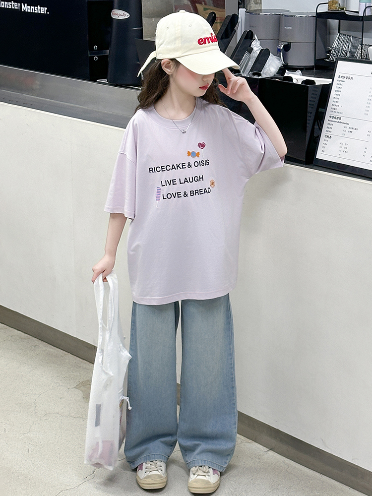 Summer Clothing For Girls - ชุดเสื้อยืดแขนสั้นฤดูร้อนสำหรับเด็กผู้หญิง ชุดลำลองสองชิ้นผ้าเดนิม เสื้อผ้าแฟชั่นเด็ก กางเกงขายาวผ้าฝ้าย