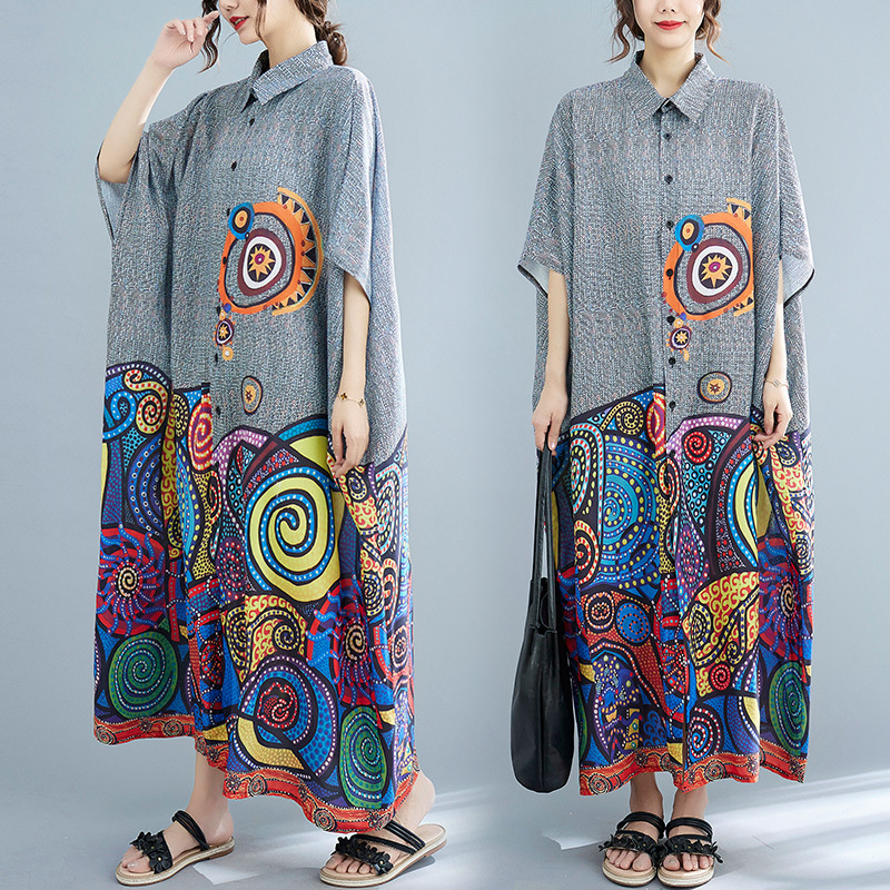 Summer Clothing India - อินเดียปากีสถานชุดผู้หญิงสไตล์ Bohemian Boho Retro แฟชั่นพิมพ์หลวมเสื้อชุดชาติพันธุ์ยิปซีอินเดียเสื้อผ้าหญิง
