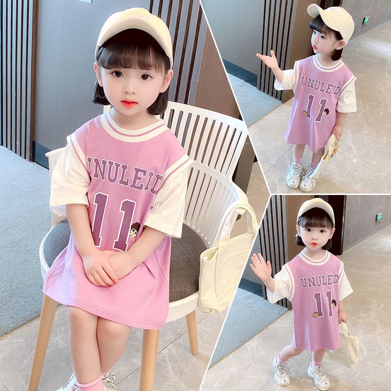 Crew Clothing Summer Jacket - ชุดเดรสฤดูร้อนของเด็กผู้หญิง, เสื้อแจ็คเก็ตบอลแขนสั้นหลวมสำหรับเด็ก, เสื้อผ้าเด็ก, กระโปรงสองชิ้นปลอมสำหรับสาวน้อย