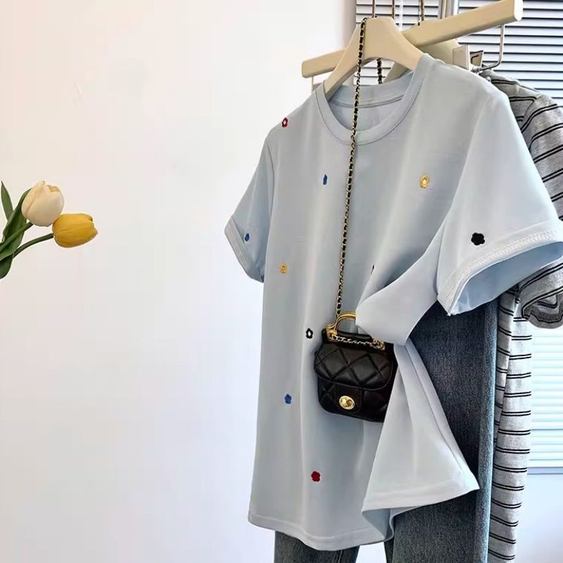 Summer Clothing Young Women - เสื้อผ้าผู้หญิงฤดูร้อนแฟชั่นสบายๆพิมพ์สีทึบ O-คอหญิง All-Match สาวสไตล์ Slim แขนสั้นปรากฏเสื้อบาง