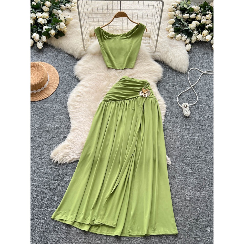 Summer Clothing Vintage - ชุดเดรสสไตล์วินเทจเก๋ไก๋ แขนกุด ผ่าข้าง ทรงเข้ารูป สวยสง่างาม สไตล์เกาหลี