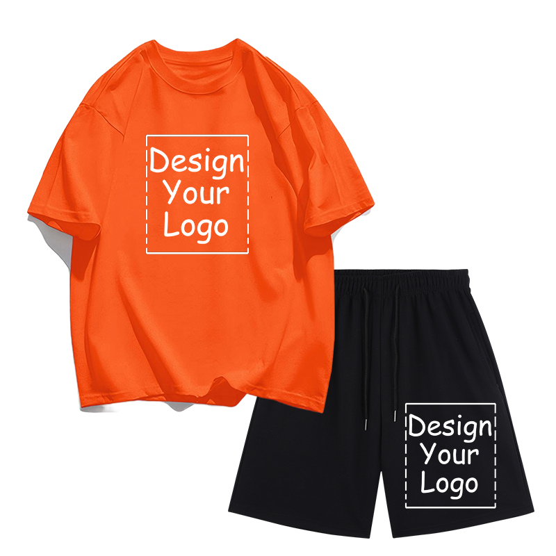 Summer Clothing Patterns - ฤดูร้อนผู้ชายลายสั่งทำพิเศษเสื้อยืดสบายๆ ชุดลำลอง S-3XL ผ้าฝ้ายแขนสั้นกีฬากางเกงขาสั้นออกกำลังกายเสื้อผ้าสำหรับทำงานเป็นทีม