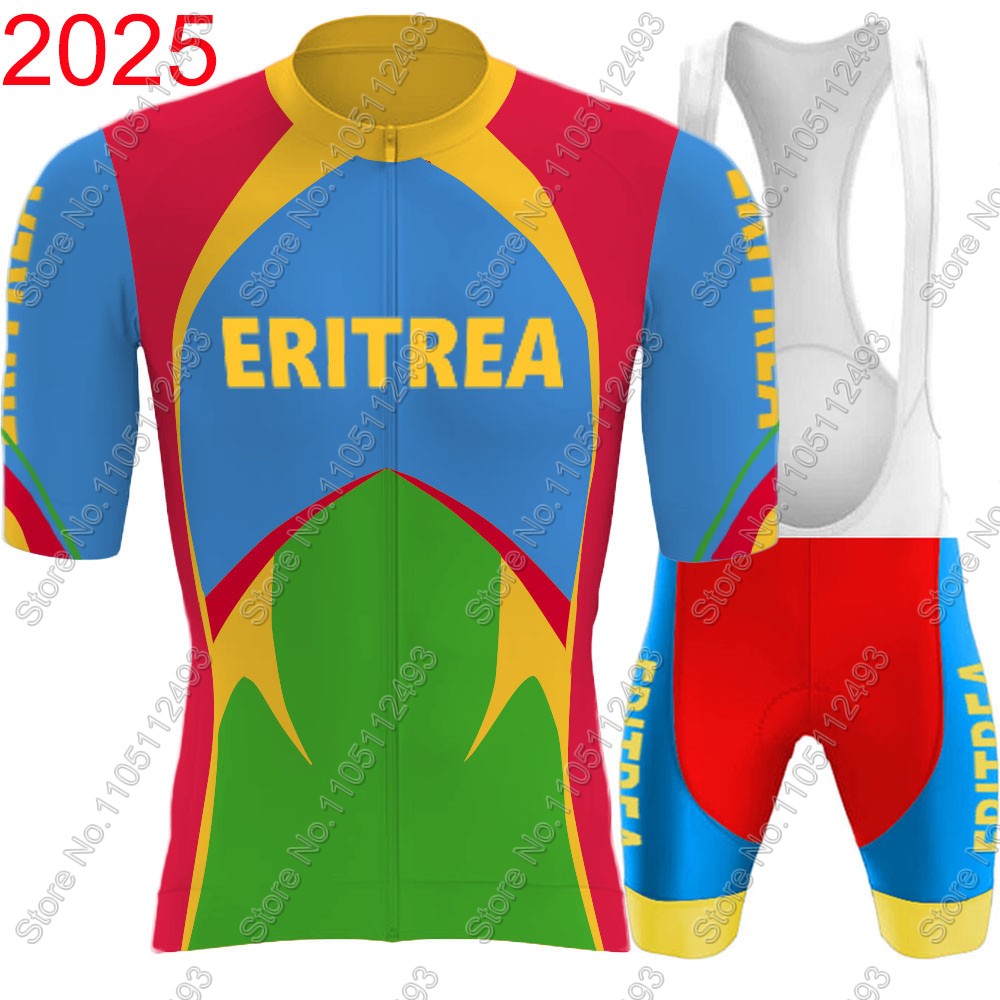 Summer Clothing Sale Men - ชุดเสื้อเจอร์ซีย์ปั่นจักรยานทีมชาติเอริเทรีย ปี 2025 แขนสั้น สีแดงน้ำเงิน ชุดเสื้อผ้าสำหรับปั่นจักรยานเสือหมอบ