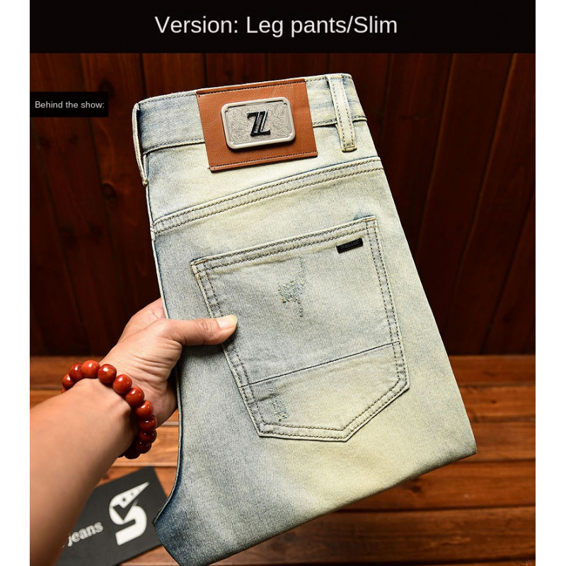 Vintage Summer Clothing Brand - กางเกงยีนส์ทรงสลิมขาเล็กสำหรับผู้ชาย รุ่นวินเทจ แบรนด์ดัง แฟชั่นฤดูร้อน ปี 2025