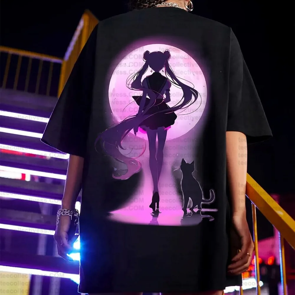 Summer Clothing Men 2025 - เสื้อยืดอนิเมะเซเลอร์มูนสไตล์ฮาราจูกุสำหรับผู้หญิง ฤดูร้อน 2025 รุ่นใหม่ ทรงโอเวอร์ไซส์ สไตล์เรโทร