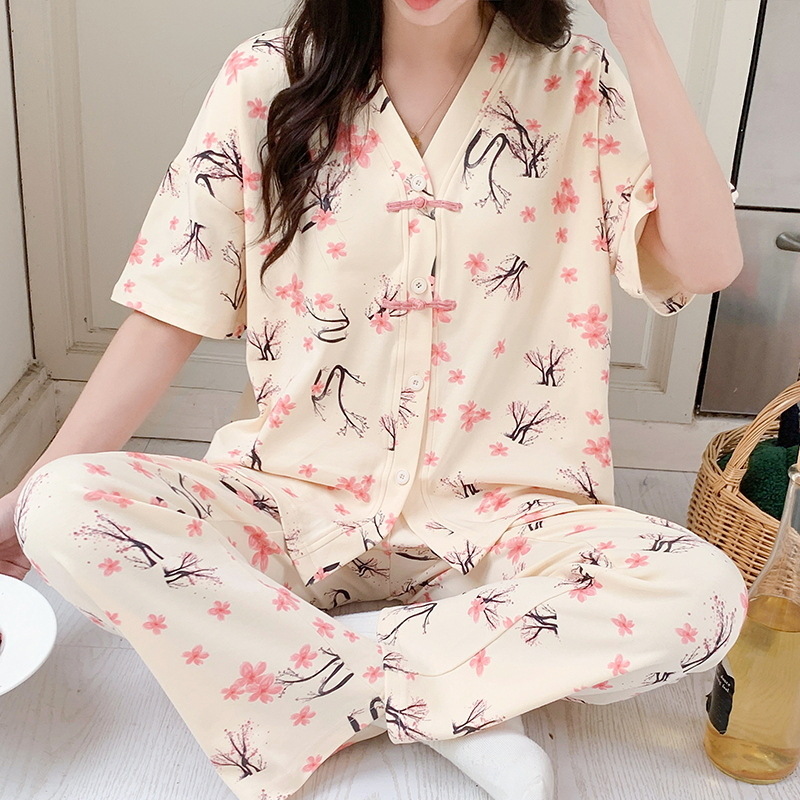 Summer Clothing Young Women - ชุดนอนสตรีชุดกิโมโนแขนสั้นฤดูใบไม้ผลิฤดูใบไม้ผลิชุดนอนคาร์ดิแกนชุดใส่อยู่บ้านชุดนอนลำลองทรงหลวมพิมพ์ลายสำหรับเด็กผู้หญิงวัยรุ่น