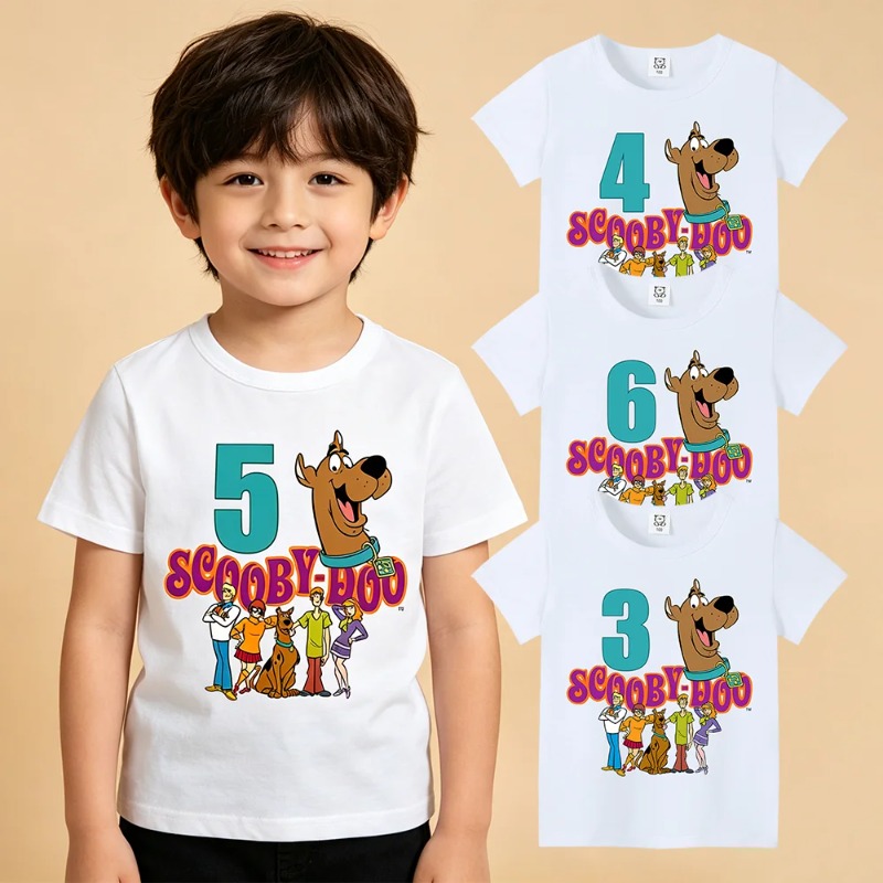 Summer Clothing Newborn - เสื้อยืดวันเกิดสคูบี้-ดู สำหรับเด็ก เสื้อยืดผ้าฝ้ายฤดูร้อน ลายสคูบี้ สำหรับเด็กชายและเด็กหญิง เสื้อผ้าเด็กพิมพ์ลายการ์ตูน