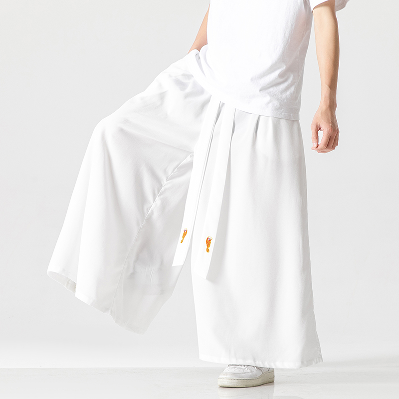 Japanese Summer Clothing Men - เสื้อผ้าวินเทจโอเวอร์ไซส์กางเกงขาม้าสำหรับผู้ชายกางเกงสีขาวลำลองผ้าไอซ์ซิลค์ทรงหลวมแนวฮาราจูกุสไตล์ญี่ปุ่นสำหรับฤดูร้อน2023