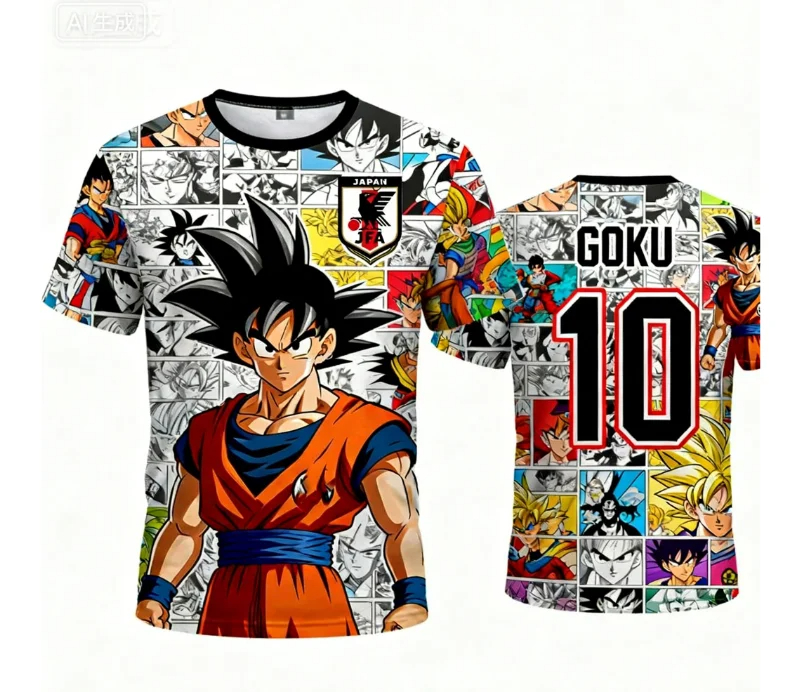 Summer 2026 Kids Clothing - เสื้อฟุตบอลพิมพ์ลาย 3 มิติ ดราก้อนบอล โกคู สำหรับผู้ใหญ่และเด็ก