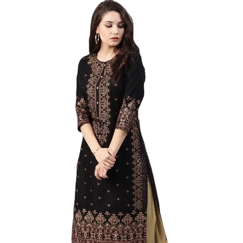 Summer Clothing India - ชุดอินเดีย Kurtas สําหรับผู้หญิงฤดูใบไม้ผลิฤดูร้อนผ้าฝ้ายพิมพ์ดอกไม้สไตล์ชาติพันธุ์ Kurti Top South