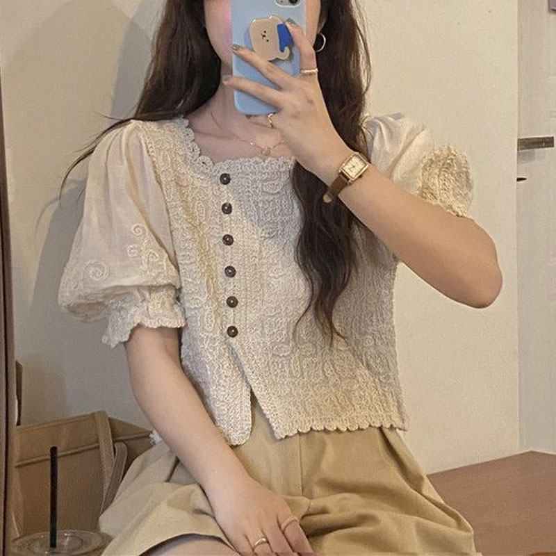 สไตล์ฝรั่งเศสลูกไม้สแควร์คอเสื - Summer Clothing In French บทวิจารณ์และราคา