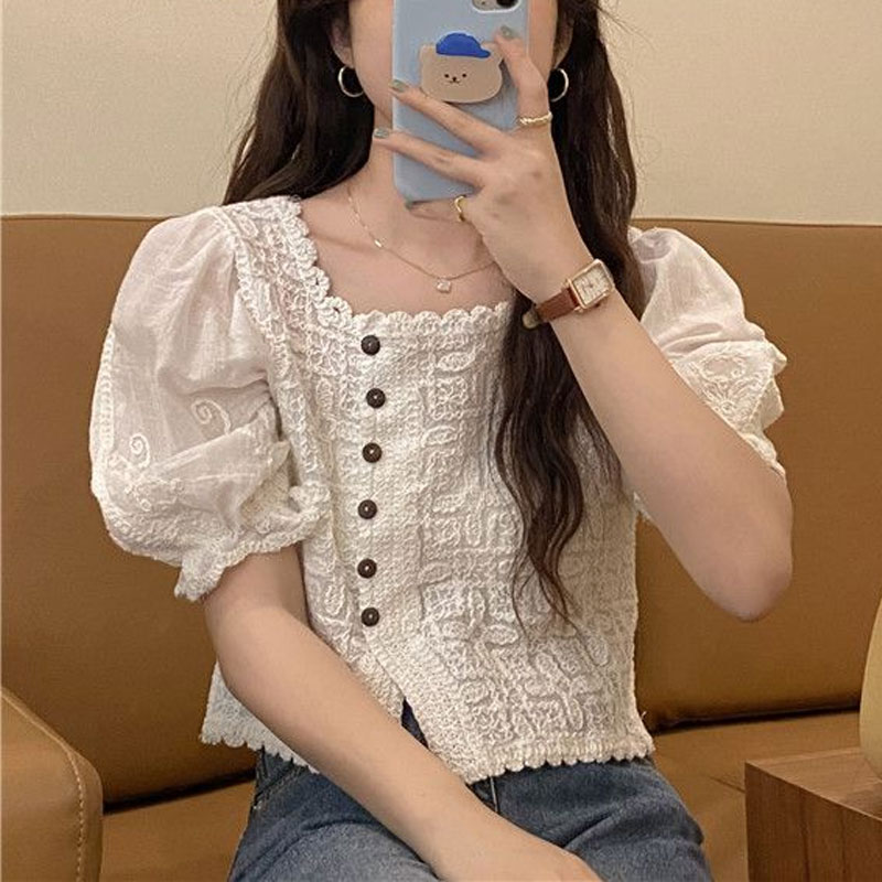 สไตล์ฝรั่งเศสลูกไม้สแควร์คอเสื - Summer Clothing In French บทวิจารณ์และราคา