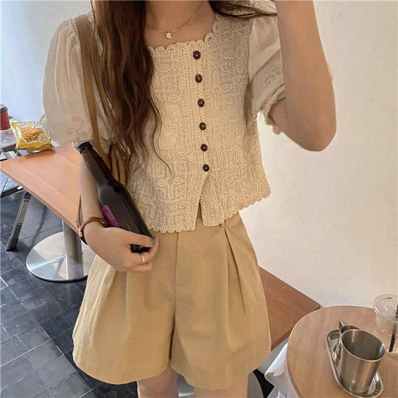 สไตล์ฝรั่งเศสลูกไม้สแควร์คอเสื - Summer Clothing In French บทวิจารณ์และราคา