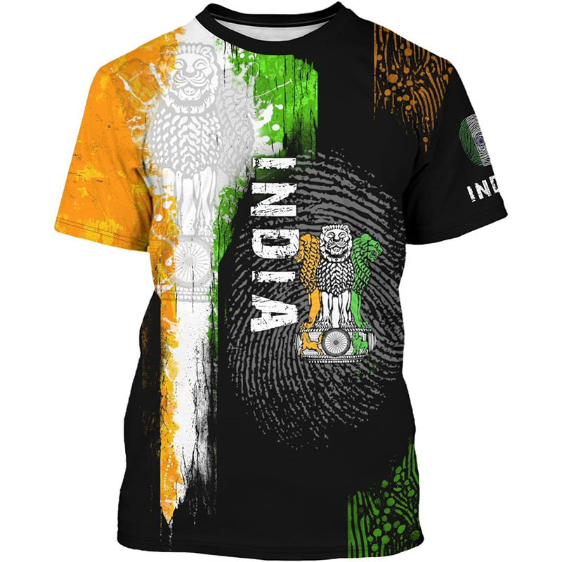 India Flag Print T-shirt Men's - Summer Clothing India บทวิจารณ์และราคา