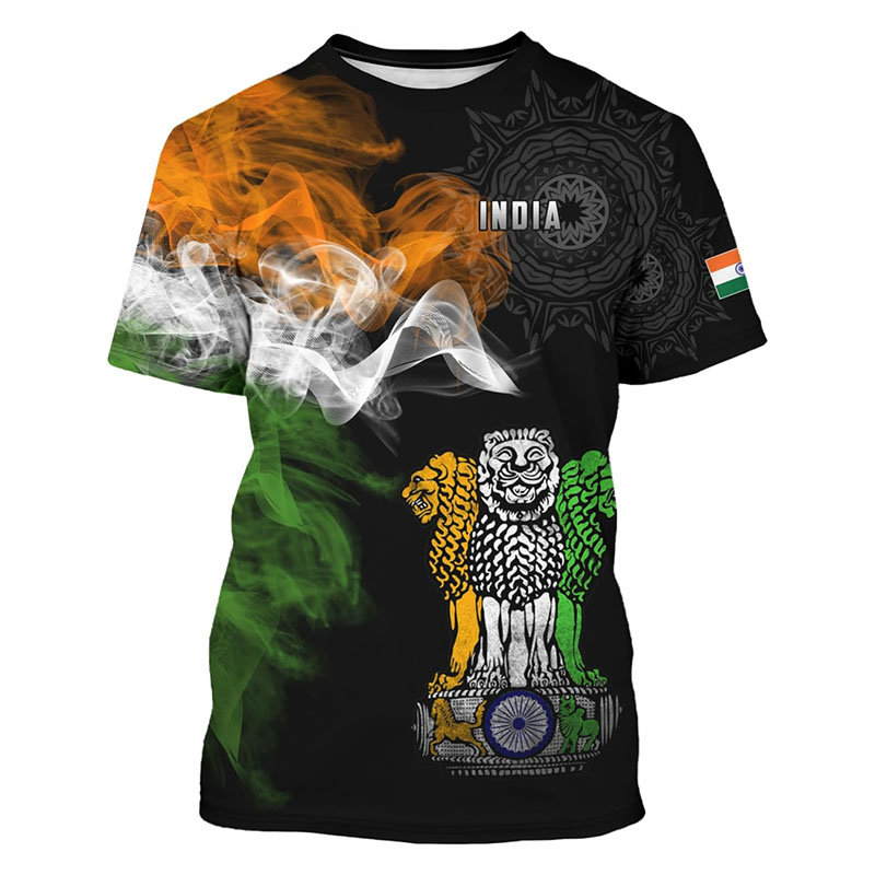India Flag Print T-shirt Men's - Summer Clothing India บทวิจารณ์และราคา