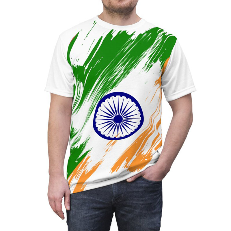 India Flag Print T-shirt Men's - Summer Clothing India บทวิจารณ์และราคา