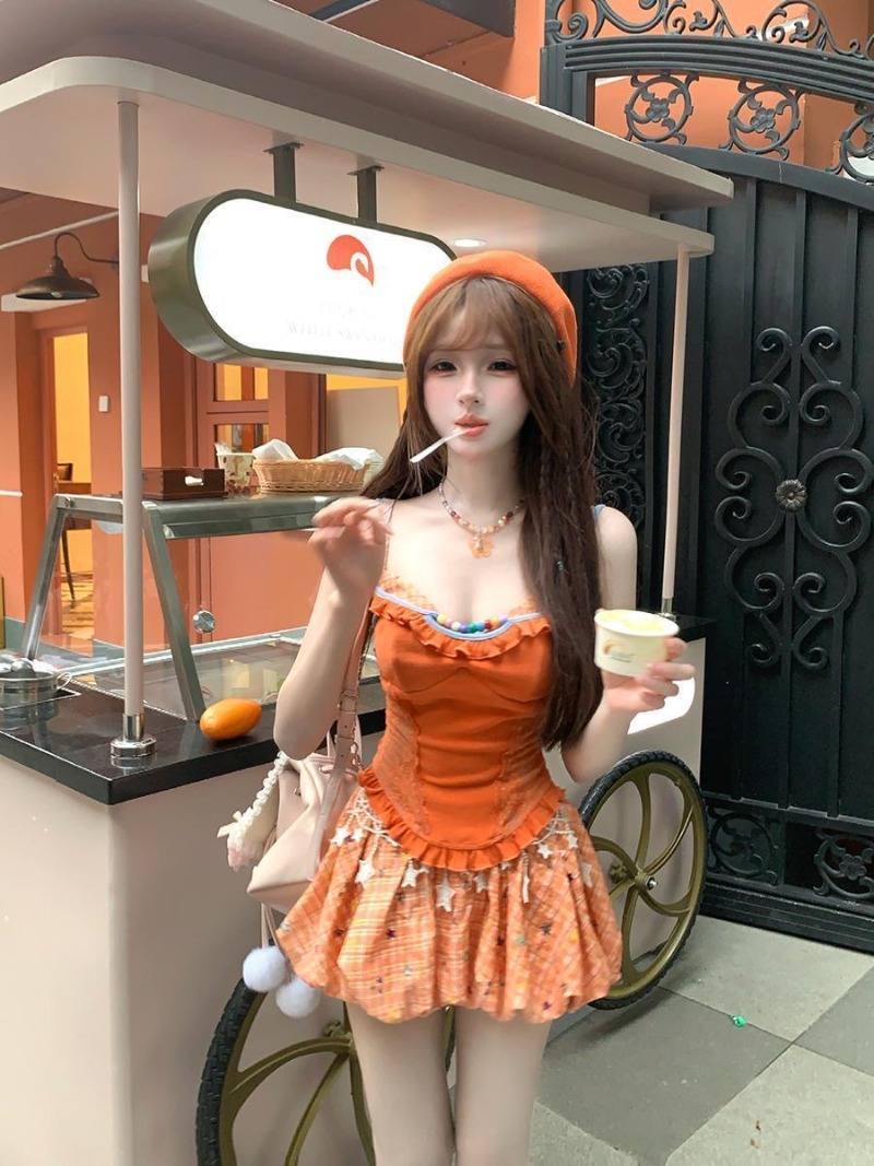ฤดูร้อนใหม่สีส้มโดปามีนสาวหวาน - Summer Clothing For Girls บทวิจารณ์และราคา