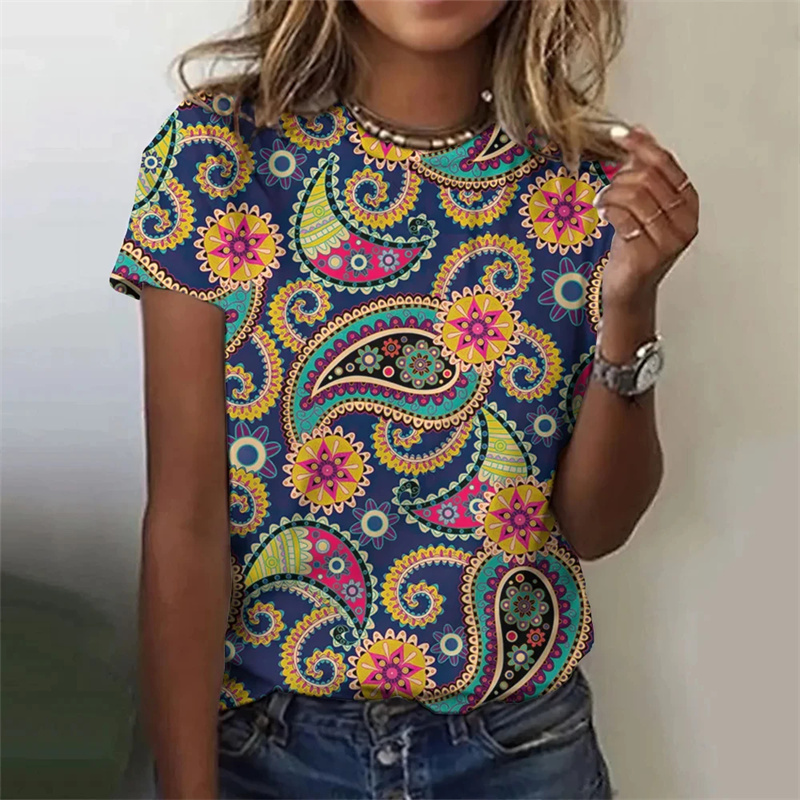 เสื้อยืดพิมพ์ลาย Paisley สำหรั - Summer Clothing India บทวิจารณ์และราคา