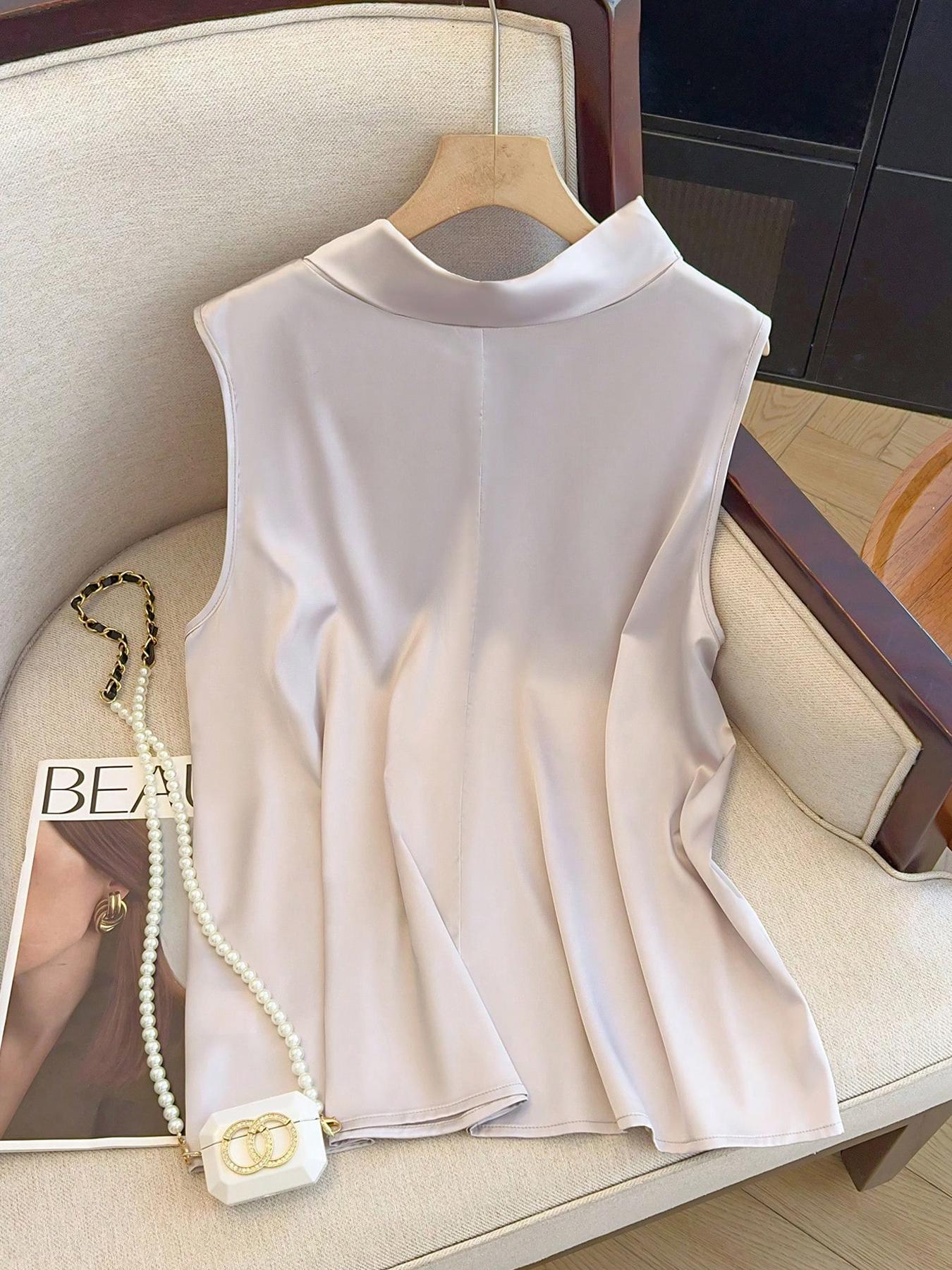 【พลัสไซส์】เสื้อแขนกุดสีพื้นผูก - Summer Clothing Wear บทวิจารณ์และราคา