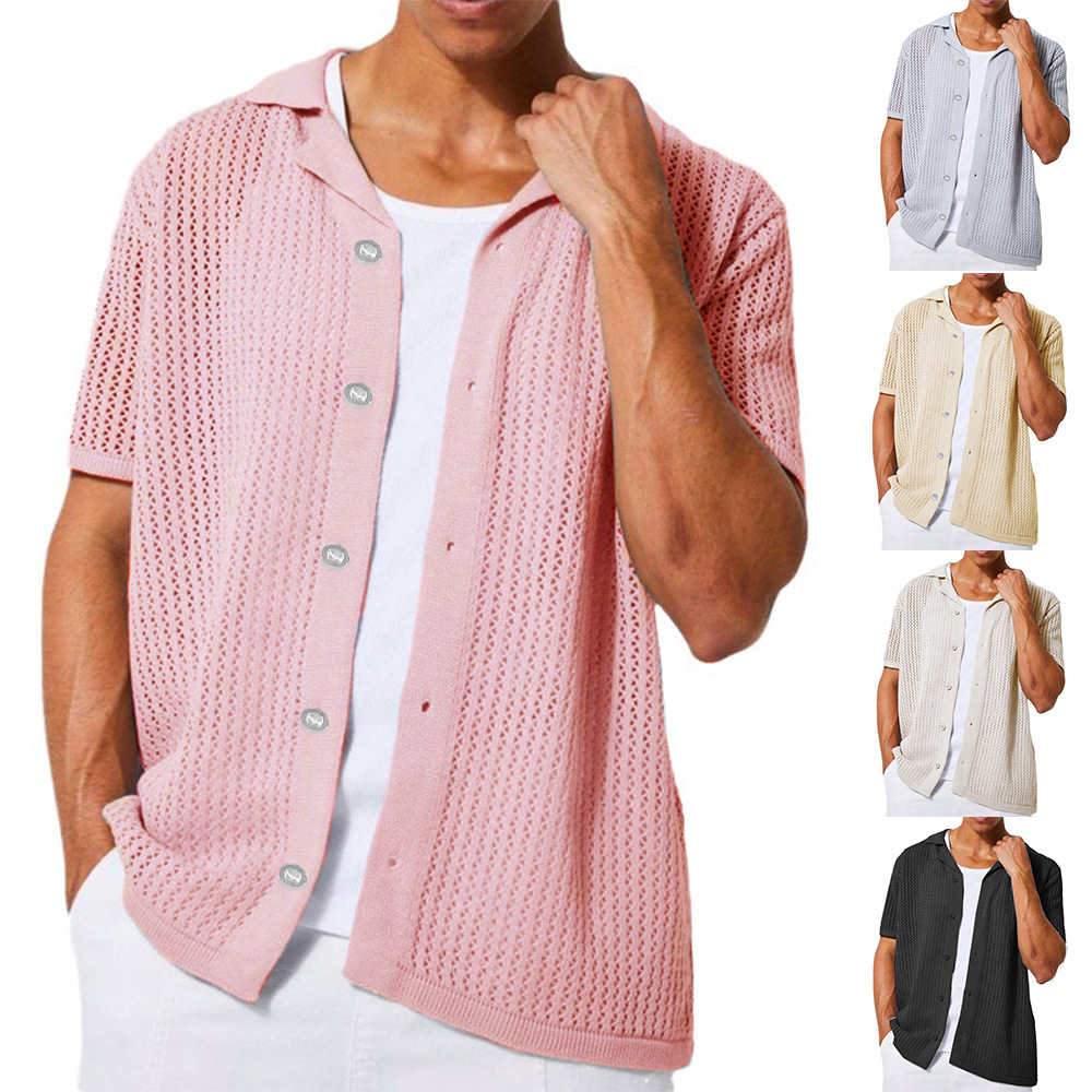 เสื้อคาร์ดิแกนถักแขนสั้นสีพื้น - Summer Clothing Men 2025 บทวิจารณ์และราคา