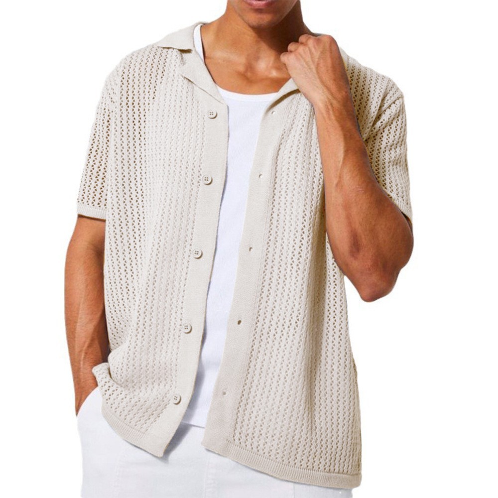 เสื้อคาร์ดิแกนถักแขนสั้นสีพื้น - Summer Clothing Men 2025 บทวิจารณ์และราคา