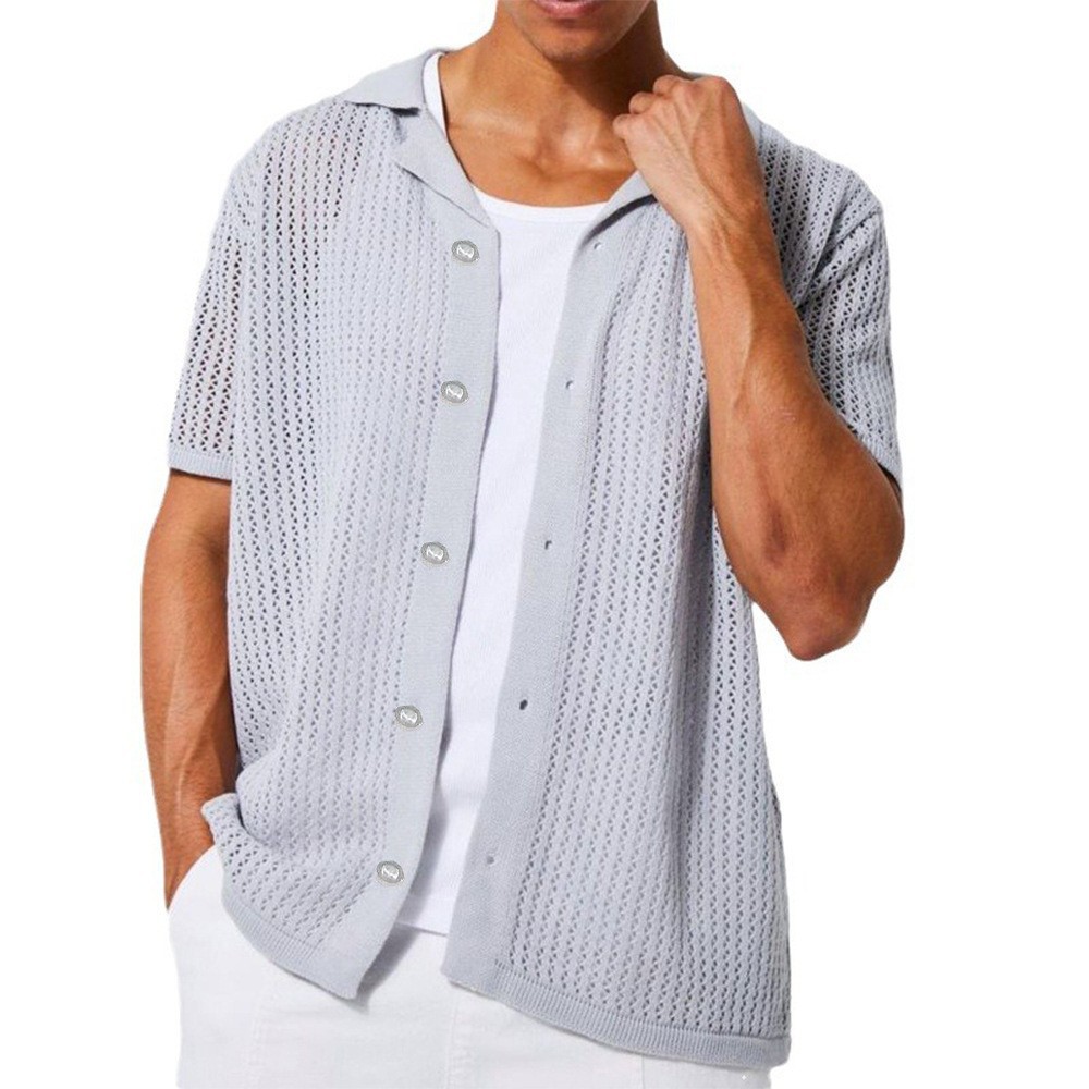 เสื้อคาร์ดิแกนถักแขนสั้นสีพื้น - Summer Clothing Men 2025 บทวิจารณ์และราคา