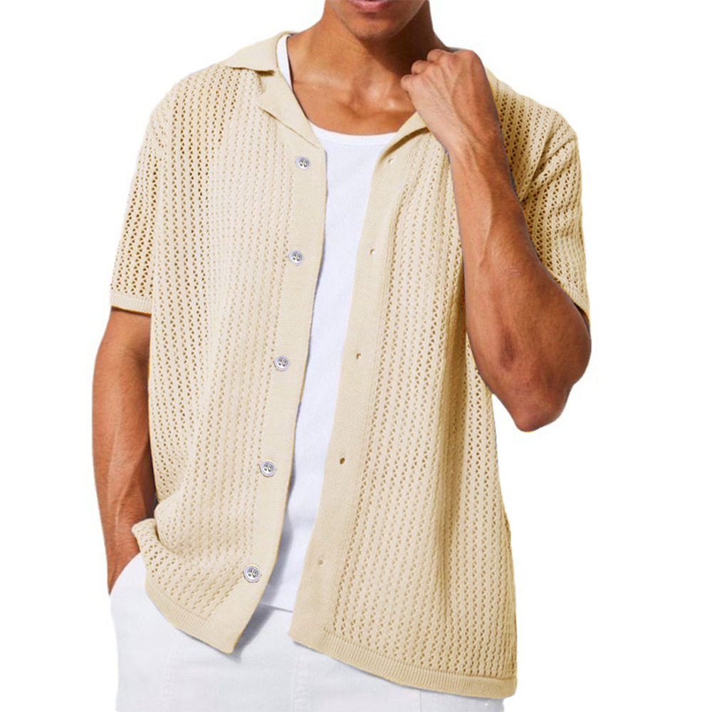 เสื้อคาร์ดิแกนถักแขนสั้นสีพื้น - Summer Clothing Men 2025 บทวิจารณ์และราคา