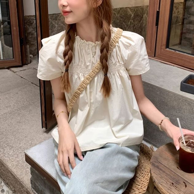 Shirring เสื้อสีทึบเสื้อผ้าหญิ - Summer Clothing In French บทวิจารณ์และราคา