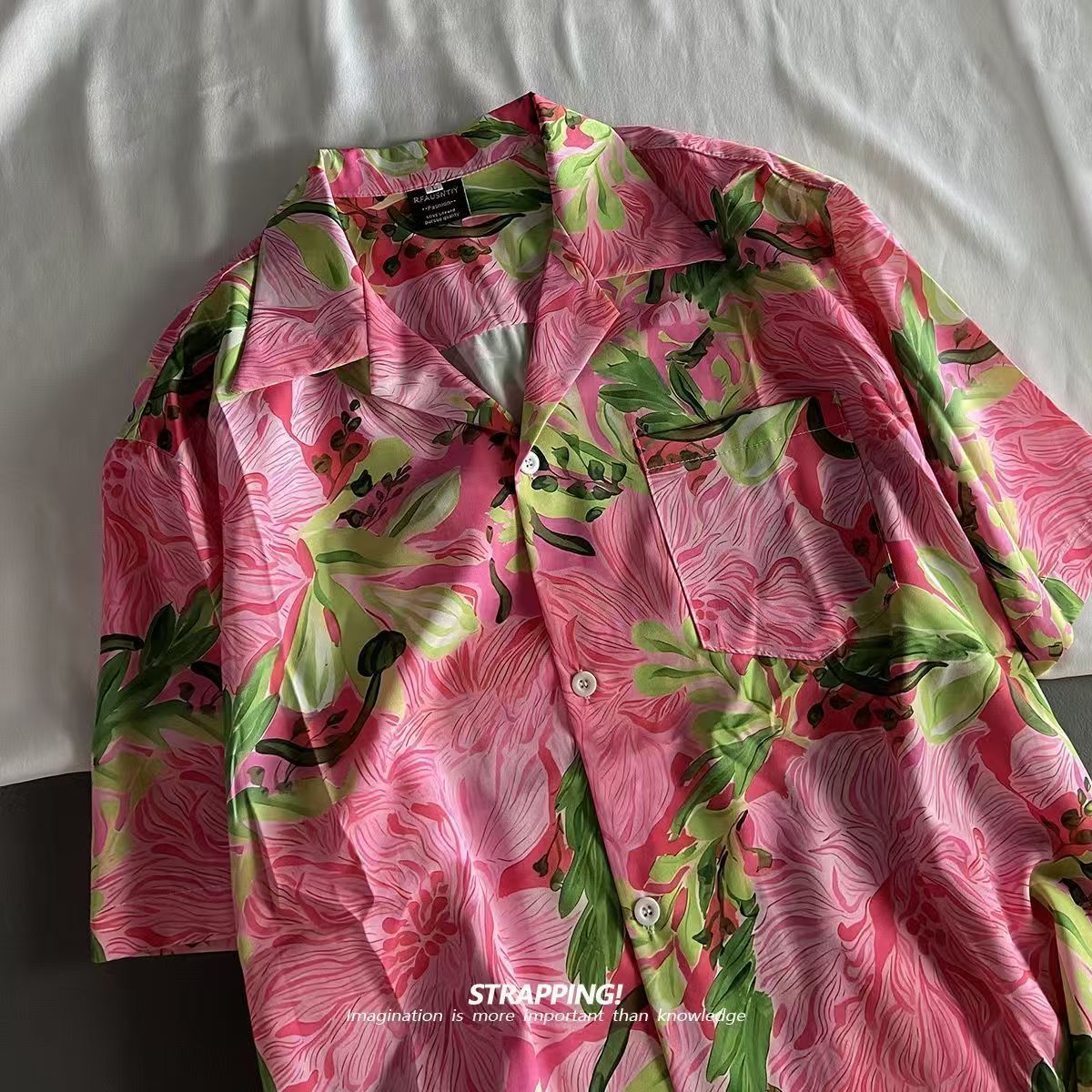 สีชมพู Graffiti ดอกไม้ Cuban C - Summer Clothing Men 2025 บทวิจารณ์และราคา