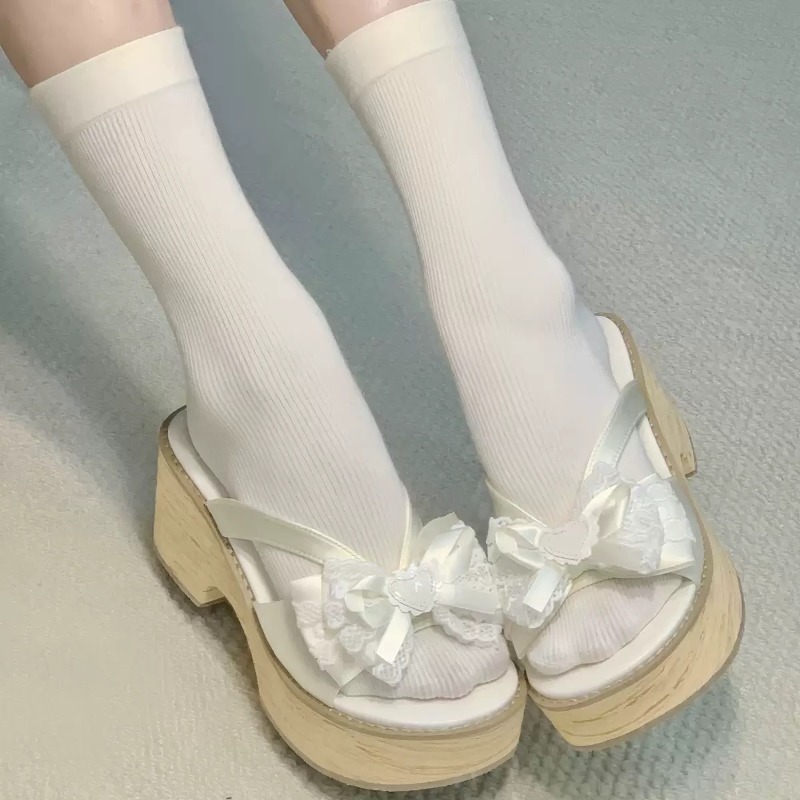 รองเท้าแตะพื้นหนาลายไม้ Sweet  - Summer Clothing Sale Women บทวิจารณ์และราคา