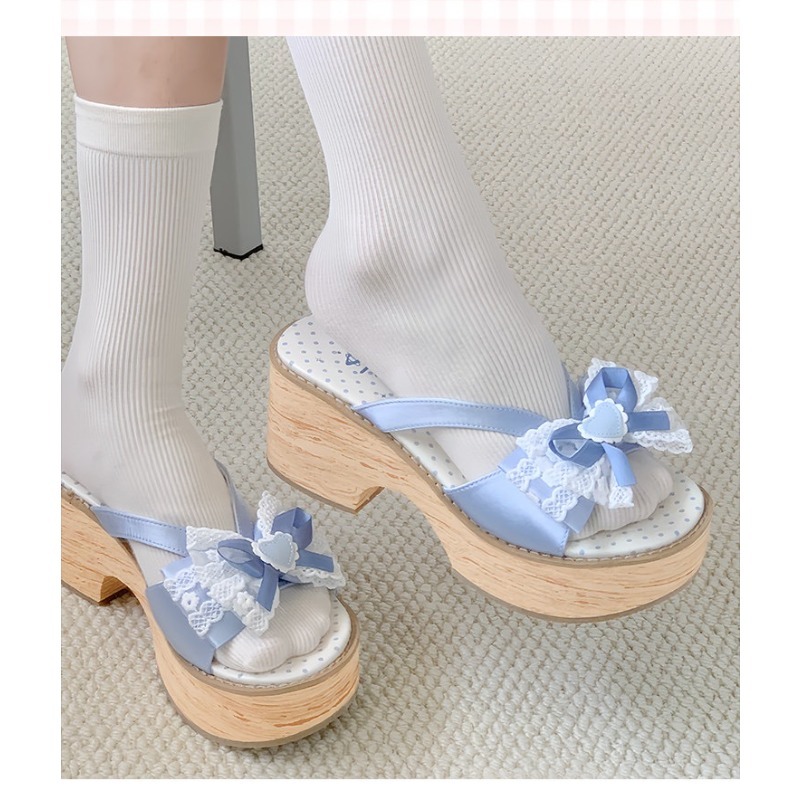 รองเท้าแตะพื้นหนาลายไม้ Sweet  - Summer Clothing Sale Women บทวิจารณ์และราคา