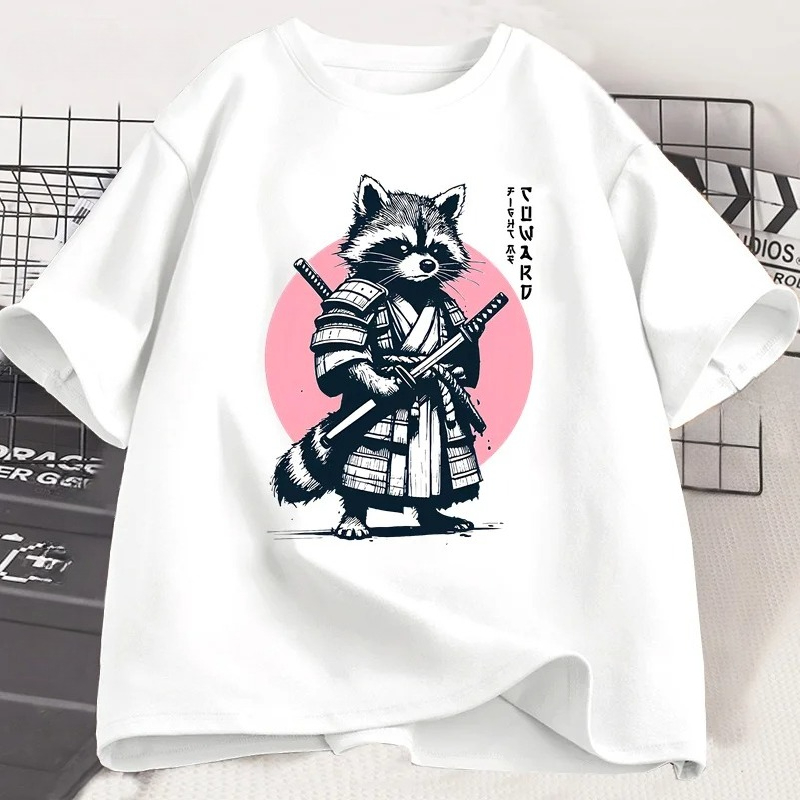 เสื้อยืดลายแรคคูนซามูไรวินเทจ  - Japanese Summer Clothing Men บทวิจารณ์และราคา