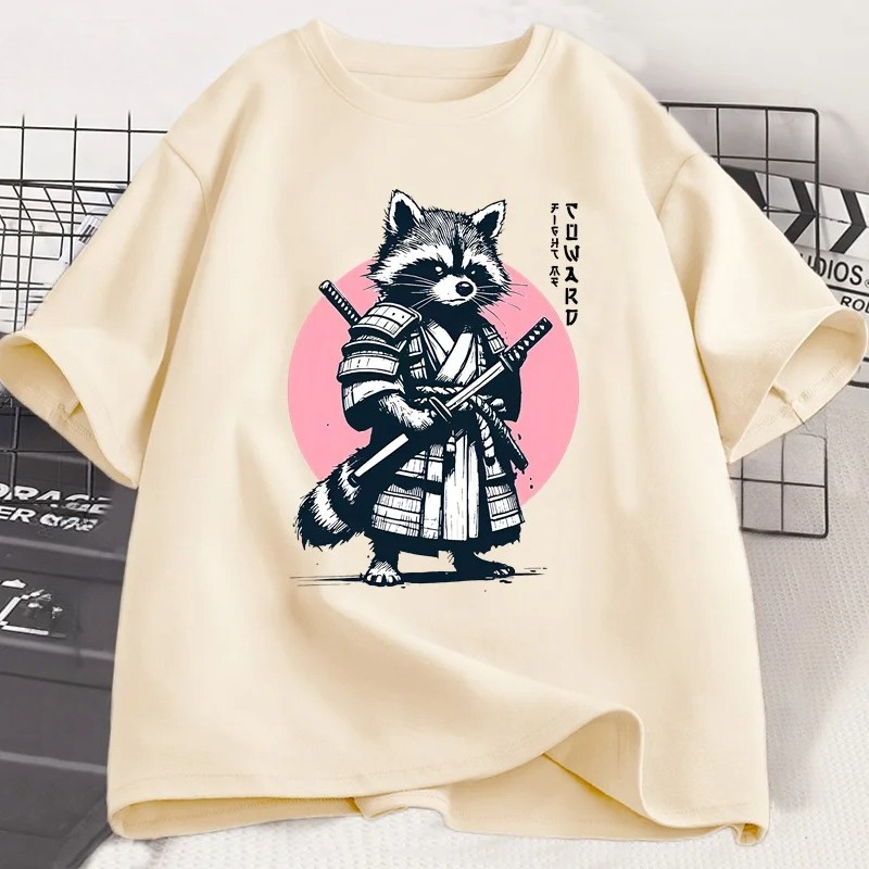 เสื้อยืดลายแรคคูนซามูไรวินเทจ  - Japanese Summer Clothing Men บทวิจารณ์และราคา