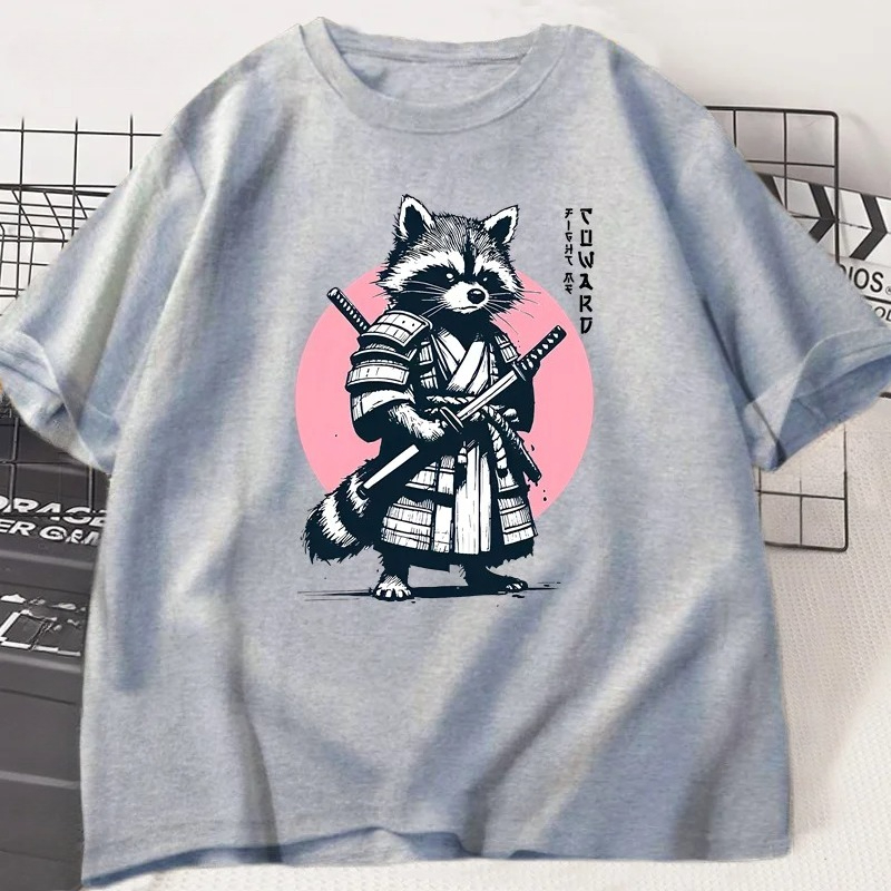 เสื้อยืดลายแรคคูนซามูไรวินเทจ  - Japanese Summer Clothing Men บทวิจารณ์และราคา