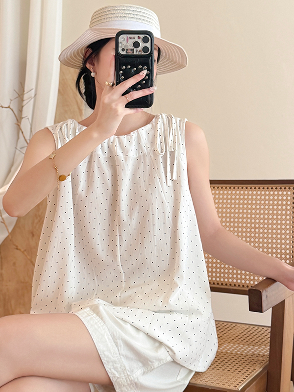 เสื้อกั๊กคอกลมลายจุดทรงหลวมสำห - Summer Clothing Wear บทวิจารณ์และราคา