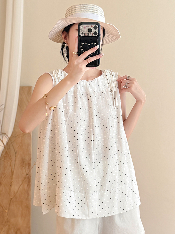 เสื้อกั๊กคอกลมลายจุดทรงหลวมสำห - Summer Clothing Wear บทวิจารณ์และราคา